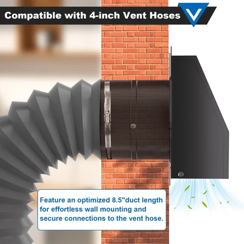 Vista 4 de Cubierta de ventilación de secadora de 4 pulgadas, ventilación de pared con capucha con pantalla y amortiguador, cubiertas de ventilación de acero