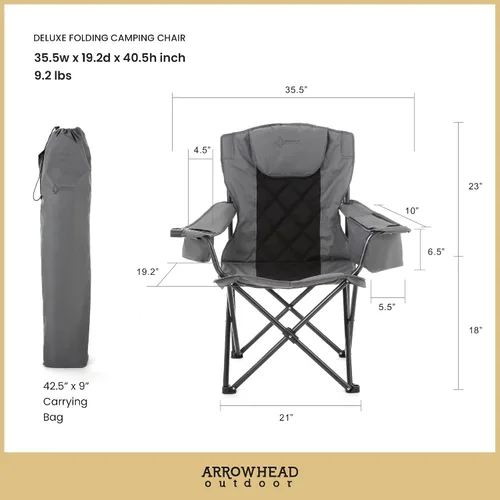 Vista 3 de ARROWHEAD OUTDOOR Paquete de 2 sillas plegables portátiles para acampar con enfriador de 6 latas, portavasos y soportes para copas de vino, bolsa
