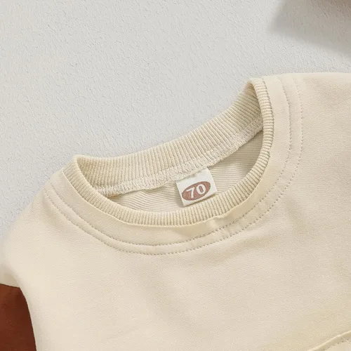 Vista 10 de Mameluco de manga larga con bloques de color para bebé, niño, niña, con bolsillo, cuello redondo, sudadera básica para otoño e invierno