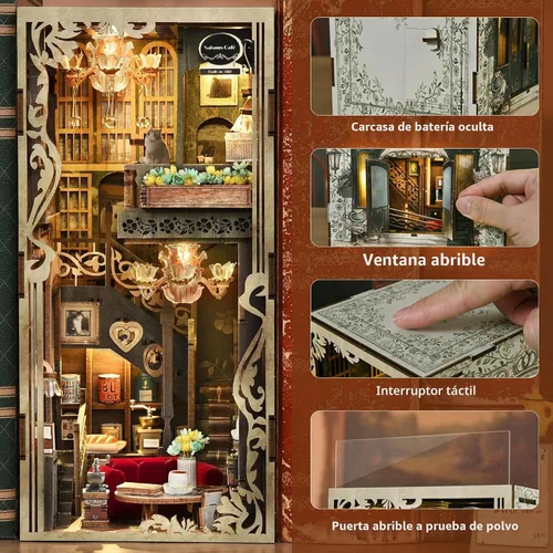 Vista 4 de CCCDF Kit de Rincón de Libros para Adultos y Adolescentes, Kit de Casa de Muñecas en Miniatura DIY Rompecabezas de Madera 3D Booknook Sujetalibros