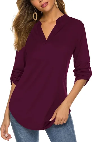 Vista 24 de Halife Blusa de trabajo con cuello en V y manga 3/4 enrollable, estampado c-army verde