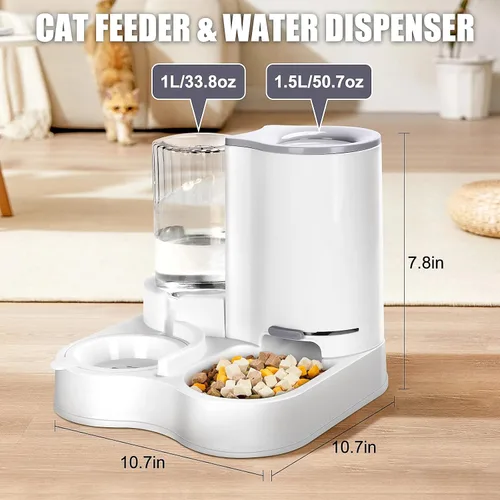 Vista 2 de Alimentador para mascotas 2 en 1 y dispensador de agua, dispensador automático de alimentos y agua para gatos, alimentador de gravedad para perros