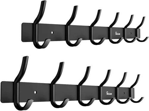 Vista 8 de Percha Percha Perchero 6 Ganchos Heavy Duty Ropa Sombrero Holder Aleación Aluminio Negro