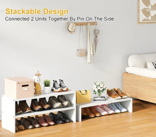 Vista 6 de Cidaziya Zapatero Expandible de 1 Nivel para Zapatero de Armario, Organizador de Zapatero de 1 Nivel Apilable Blanco para Clóset, Estructura Robusta