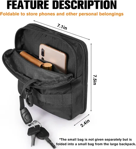 Vista 6 de G4Free Mochila ligera plegable de 30L para viajes de senderismo, mochila plegable resistente al agua para hombres y mujeres (negro)