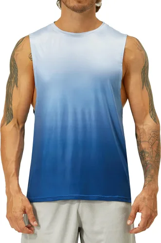 Vista 2 de EZRUN Camiseta sin mangas para hombre, para natación, playa, secado rápido, gimnasio, entrenamiento, camiseta muscular, tallas grandes y altas