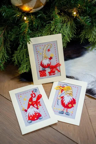 Vista 2 de Vervaco Kit de tarjeta de felicitación de punto de cruz contada 4.2 "X6" 3/Pk-Christmas Gnomos en Aida (14 unidades) -V0185078