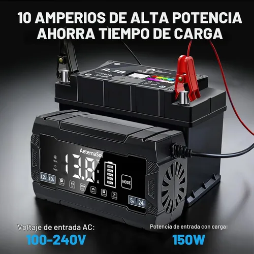 Vista 2 de Cargador de batería inteligente 10A, cargador de batería de coche 12V/24V 12V 12A