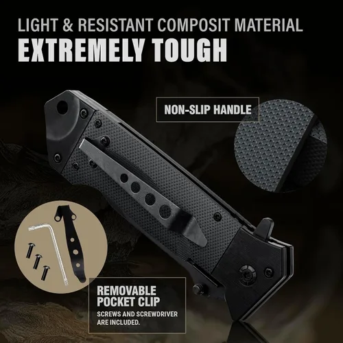 Vista 6 de Navaja de bolsillo de servicio pesado con resorte para hombres - Hoja afilada Tanto de 3.5" - Cuchillos japoneses tácticos plegables de defensa