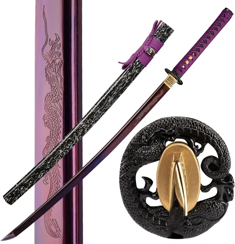 Vista 12 de Espada katana japonesa hecha a mano, auténtica, forjada a mano, espadas samurai de acero de alto carbono 1060 para artes marciales, colección