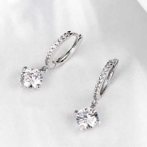 Vista 3 de Aretes de gancho de cristal vidriante de plata y oro de 18 quilates