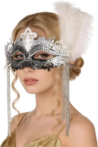 Vista 11 de JISEN Máscara de mascarada para mujer, máscara veneciana de Mardi Gras para carnaval, fiesta de cosplay