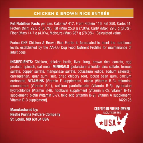 Vista 6 de Purina ONE - Paté natural, Paquete variado de comida húmeda enlatada para perros, SmartBlend Chicken Entree & Beef Entree - (6) latas de 13 oz.