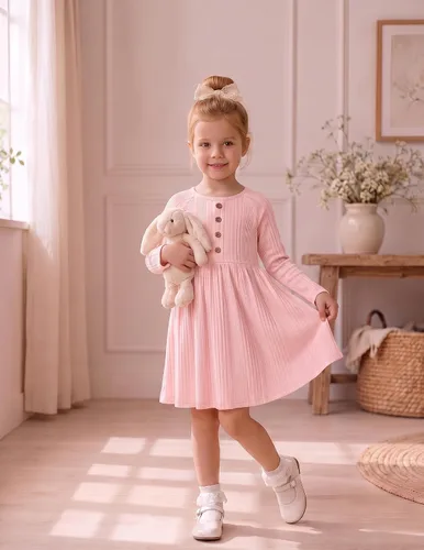 Vista 4 de Arshiner Suéter de manga larga para niñas pequeñas, vestidos de otoño e Rosa