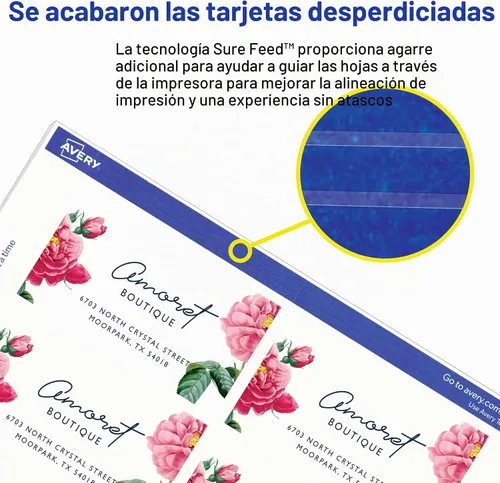 Vista 4 de Avery Tarjetas de visita imprimibles con tecnología Sure Feed, 2" x 3.5", marfil, 250 tarjetas en blanco para impresoras láser (05376)