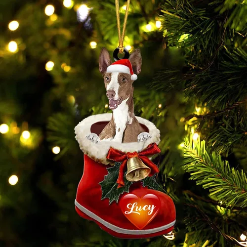 Vista 35 de Adorno de Navidad de perro afgano en bota de Papá Noel, adorno de nombre de perro personalizado, regalo para amante de los perros, decoración