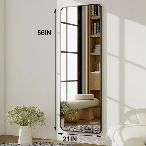 Vista 6 de HARRITPURE Espejo de longitud completa de 56 x 21 pulgadas, espejo rectangular con soporte Negro