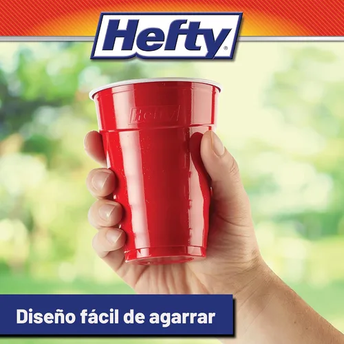 Vista 5 de Vasos de Plástico Desechables Hefty Party On, Rojos, 18 Onzas, 50