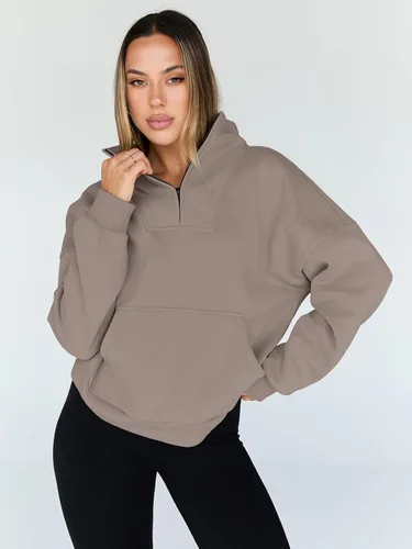 Vista 2 de Trendy Queen - Sudaderas con medio cierrey capucha de gran tamaño, comoda, extragrande, para otoño, Y2K, ropa de invierno, 2024