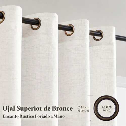 Vista 3 de Cortinas de lino blanco roto de 96 pulgadas de largo, juego de 2 Beige Blanco