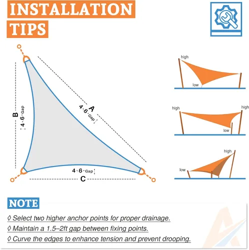 Vista 5 de Toldo triangular de 2 x 2 x 2.8 pies para patio al aire libre, jardín y patio trasero, toldos de protección solar, color marrón