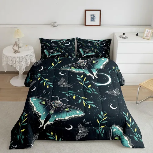 Vista 10 de Erosebridal Juego de ropa de cama de calavera gótica, flores mandala, mariposa hippie para niñas y niños, edredón de esqueleto de la muerte de Negro