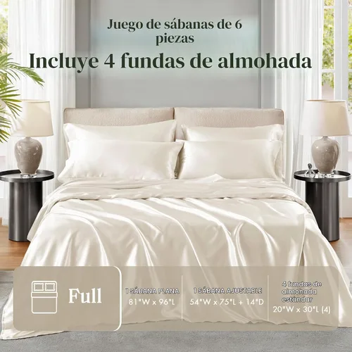 Vista 6 de Madison Park Essentials - Juego de sábanas de satén tamaño matrimonial, 6 Marfil