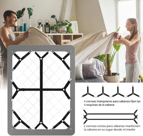 Vista 6 de Luyena Correas para Sábanas de Cama, 6 PCS Correas Seguras y para Sábanas Ajustables para Cama Tamaño Full, Clips Ajustables para Sábanas