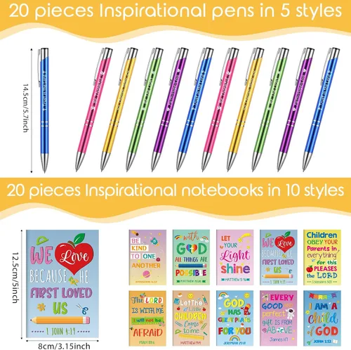 Vista 2 de Fulmoon 40 piezas de regalos cristianos para niños, cuadernos motivacionales con versículos bíblicos, bolígrafos religiosos, citas inspiradoras