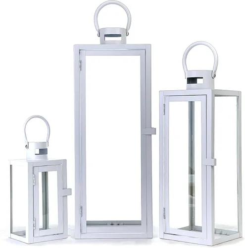 Vista 8 de Allgala Juego de 3 faroles gigantes de lujo de 23 pulgadas para interiores y exteriores, marco de acero inoxidable, vidrio templado, rectangular