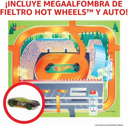 Vista 6 de Alfombra de fieltro gigante con vehículo, Hot Wheels