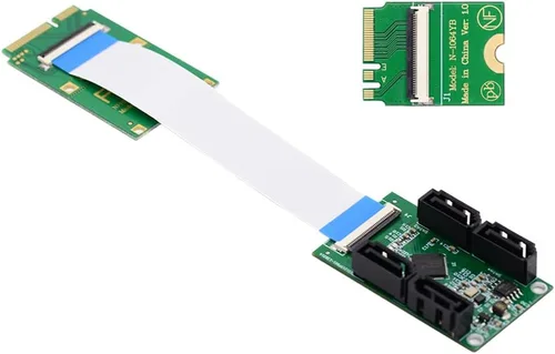 Vista 12 de Cablecc NGFF clave A+E PCI Express a SATA 3.0 6Gbps adaptador de doble puerto convertidor tarjeta de extensión de disco duro JMB582 2230
