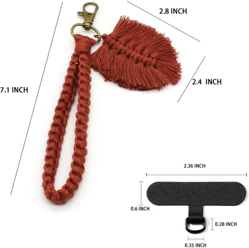 Vista 3 de Correa de muñeca bohemia de macramé, cordón para teléfono celular con 2 pestañas de sujeción, pulsera hecha a mano para niñas