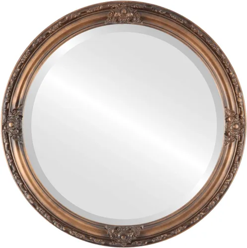 Vista 12 de Espejo de pared redondo biselado para decoración del hogar, estilo Jefferson, hoja de oro antiguo, dimensiones exteriores de 16 x 16 pulgadas