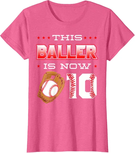 Vista 65 de This Baller Is Now 10 - Camiseta de béisbol para fiesta temática de cumpleaños número 10, Negro
