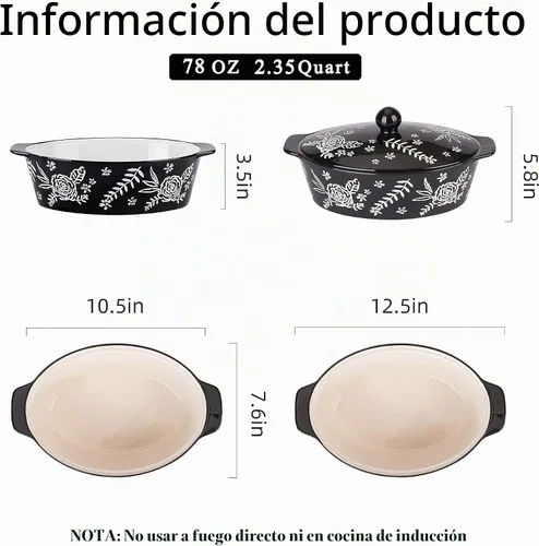 Vista 7 de Wisenvoy Cacerola con Tapa - Plato para Cazuela y Horno de Cerámica
