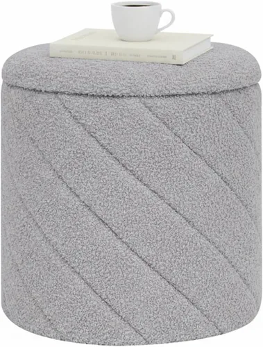 Vista 15 de B FSOBEIIALEO Otomana con almacenamiento, Otomana redonda de almacenamiento de bouclé con bandeja, Taburete reposapiés para dormitorio, Otomana