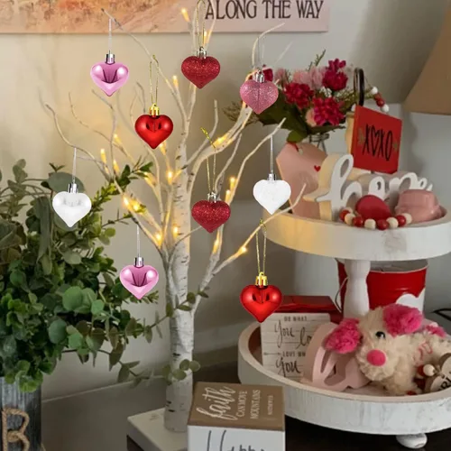 Vista 2 de Árbol de San Valentín, centro de mesa para el día de San Valentín, decoraciones iluminadas de San Valentín para oficina, hogar, mantel de San