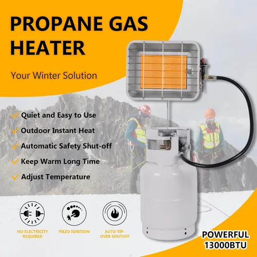 Vista 2 de Hotdevil Calentadores de tanque de propano para exteriores, 13000 BTU con válvula de cierre de seguridad e interruptor de vuelco, calor de cerámica