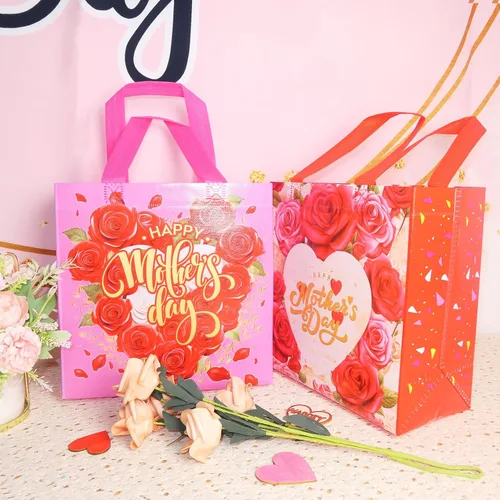 Vista 4 de HADDIY Bolsas de regalo para el Día de la Madre con asas, 16 bolsas de dulces florales no tejidas a granel para envoltura de regalos y recuerdo
