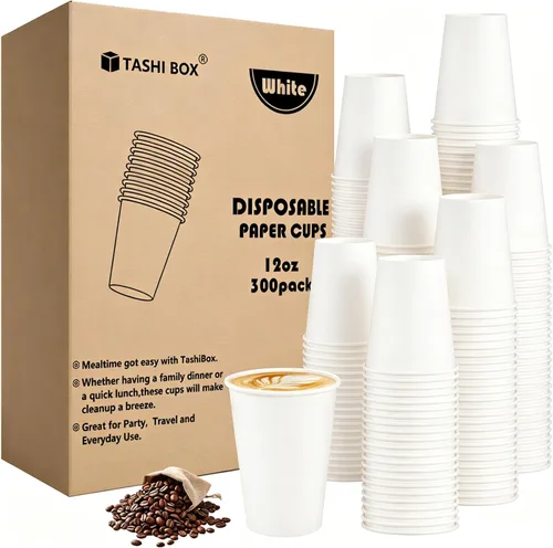 Vista 8 de TashiBox Vasos de papel para bebidas calientes blancas de 12 onzas, 120 unidades, tazas de café de papel desechables