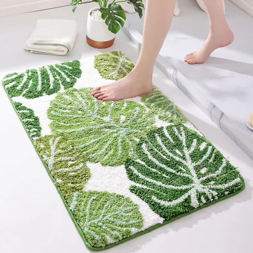 Vista 12 de Panstar Green Leaf - Tapete de baño con planta de plátano grande, antideslizante, absorbente, bonita en forma de palma, alfombra de ducha de felpa