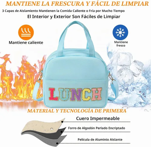 Vista 3 de Lonchera para mujeres con aislamiento personalizada para adultos con correa de hombro ajustable, linda lonchera reutilizable y congelable, bolsa