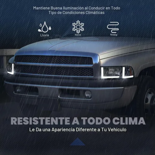 Vista 5 de Auto Dynasty Conjunto de Faros LED DRL Compatible con Dodge Ram 1500 2500 3500 de 1994-2002, 4 Piezas Faros Halógenos de Repuesto con Doble Luz