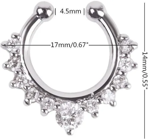 Vista 2 de XUKEKOY 6 piezas de joyería falsa para tabique, anillo de nariz con clicker, strass, sin perforación, clip para colgar, joyería corporal