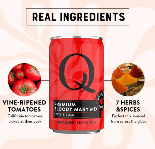 Vista 5 de Q BLOODY MARY MIX, Tomates maduros reales con 7 hierbas y especias, ideal para cócteles y cócteles sin alcohol, hechos con ingredientes reales