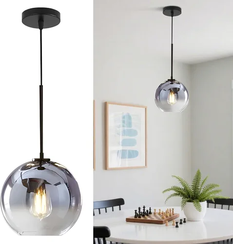 Vista 13 de KCO Iluminación - Lámpara colgante de 3 luces con globos en grupo, candelabro de cristal moderno, lámpara colgante de cristal dorado de 3 luces