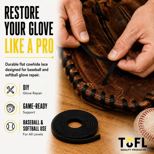 Vista 5 de TOFL 72" Baseball Glove Lace Strips - Flat Shaped Cowhide Leather Lacing for Gloves, Mitts & DIY Repair
