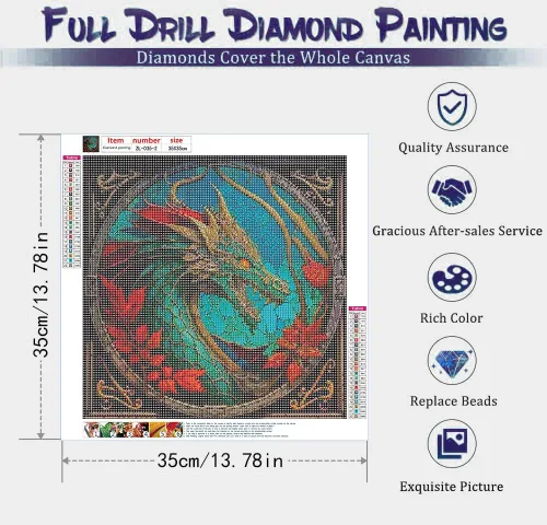 Vista 4 de RYMILIE Kits de Pintura de Diamantes para Adultos - Paquete de 4 Dragón Kits de Arte de Diamantes 5D DIY Taladro Completo Pinturas de Puntos