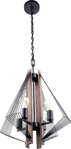 Vista 6 de Zenith - Lámpara colgante de 4 luces de madera y marco de metal moderno Pendat - Negro y madera